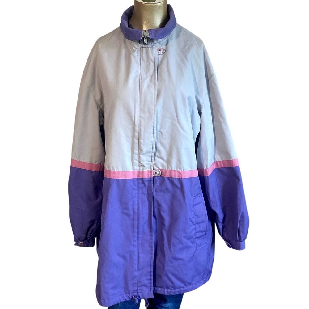 VTG 80s Saxton Hall Purple Pink Gray Windbreak Jacket Women 18 Colorblock